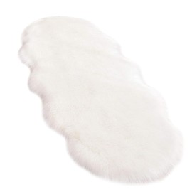 Faux Sheepskin Area Rug - Fluffy Fur Rugs - Sheepskin Throw Washable Non Slip Soft Shaggy Small Rugs - White Fluffy Fur Rug for Living Room Bedroom Kitchen Bathroom Sofa Floor Decor 60 x160cm
