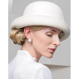 ORIDOOR Women Vintage Wool Felt Flowers Bucket Cloche Bowler Hat Church Wedding Dress Fascinator Hat Winter Felt Fedoras 012 White One Size …