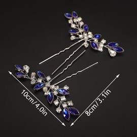 THJOPOKEEL 2 Pcs Crystal Bridal Hair Pins Sparkle White Blue Rhinestone Wedding Hair Piece U Shape Rhinestone Flower Hair Accessories for Women & Girls Wedding Hairstyle