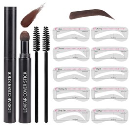 Eye-Brow Stamp Stencil Kit, Waterproof Brow Stamp Shaping Kit Eyebrow Definer, Eyebrow Filling Powder Stamp, Eye Brow Stamping Kit with 10 Eyebrow Stencils, 2 Eyebrow Brushes for Women (Dark Brown)