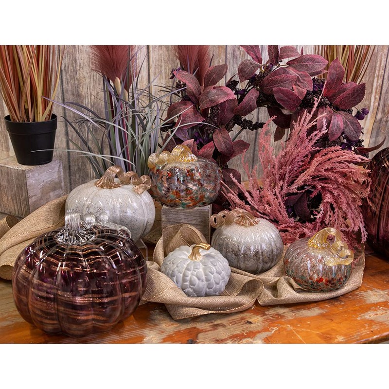 Boston International Decorative Tabletop Glass Pumpkin, 5 x 4.25-Inches, Mottled