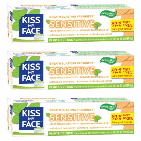 Kiss My Face Sensitive Fluoride Free Toothpaste, 4.5 Ounce, 3 Count