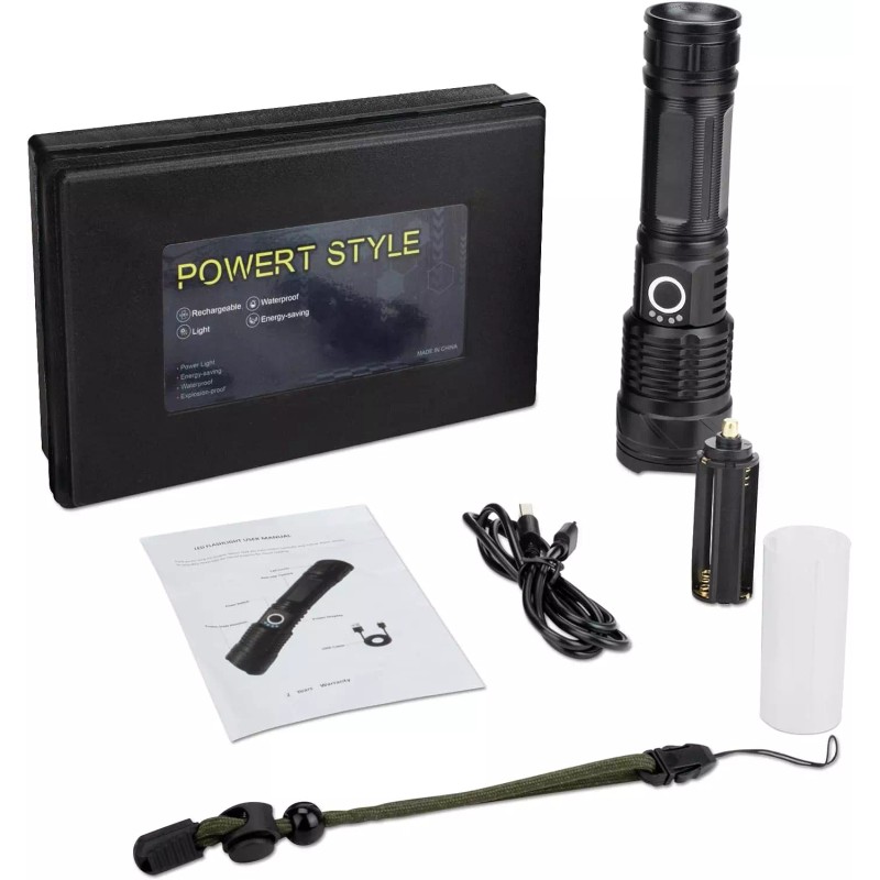 BERCOL Rechargeable Flashlight 900,000 Lumens Super Bright LED,5 Modes, IPX6