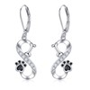 SHEAISRS Paw Print Earrings 925 Sterling Silver Black Cat Dog