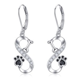 SHEAISRS Paw Print Earrings 925 Sterling Silver Black Cat Dog Paw Print Drop Earrings for Women Infinity Jewelry