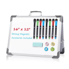Small Dry Erase White Board - TSJ OFFICE 12" x 16" Mini Easel Desktop Double Sided Whiteboard, Portable Magnetic Board on Table Top with Holder for Drawing, Teacher Instruction, Memo Board