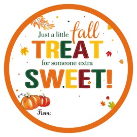 Anwyll Fall Autumn Gift Stickers - Happy Fall Autumn Thanksgiving Name from Stickers 60Pcs 2'' Hello Fall Pumpkin Leave Label Sticker Adhesive A Little Treat for Someone Sweet Sticker for Party Favors