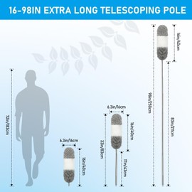 Microfiber Feather Dusters for Cleaning, Duster with 100 inch Extension Pole, Cobweb Cleaner Duster Tools with 2 Microfiber Heads, Long Aluminum Telescoping Pole for Ceiling Fan Blinds Furniture Cars