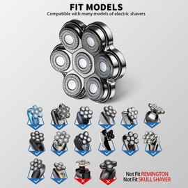 UPTARD Magnetic Head Shaver Replacement Heads 7 Double Ring Waterproof Rotary Razor Blades for Bald Men Compatible with Freebird wyklaus shpavver (Silver)