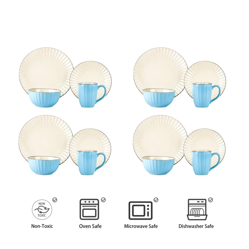 September Promotion Stoneware Embossed 16pc Dinner Set Hot Selling Kitchen