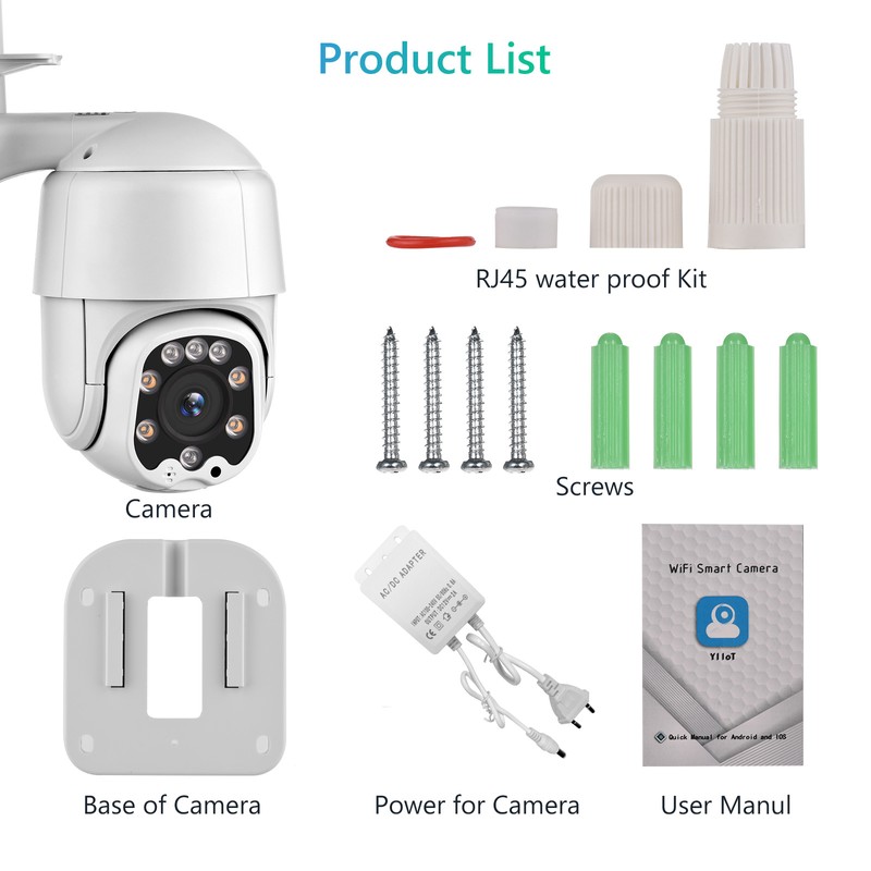 Outdoor Wireless WiFi Security Camera, 1080P Pan Tilt Zoom Surveillance
