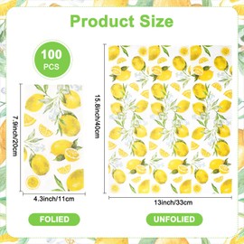 100 PCS Watercolor Lemon Disposable Paper Napkins, Yellow Lemon Decorative Paper Napkins, 15.8 x 13 Inch Soft and Absorbent Hand Towels Cocktail Napkins for Guest, Anniversary Birthday Christmas Party