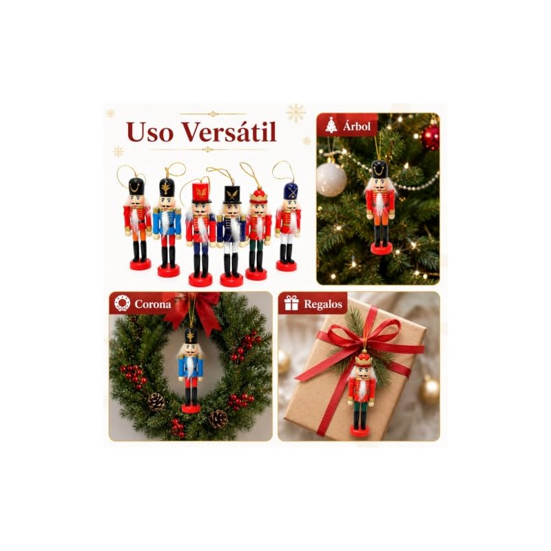 6 Adornos de Cascanueces de Navidad, Adornos para Árbol de