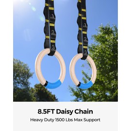 PACEARTH Wooden Gymnastics Rings Set with 8.5ft Numbered Daisy Chains and Quick Carabiners 32mm Thick Wood Gym Rings 1500lbs for Full-Body Workout at Home on Crossfit Calisthenics Strength Training