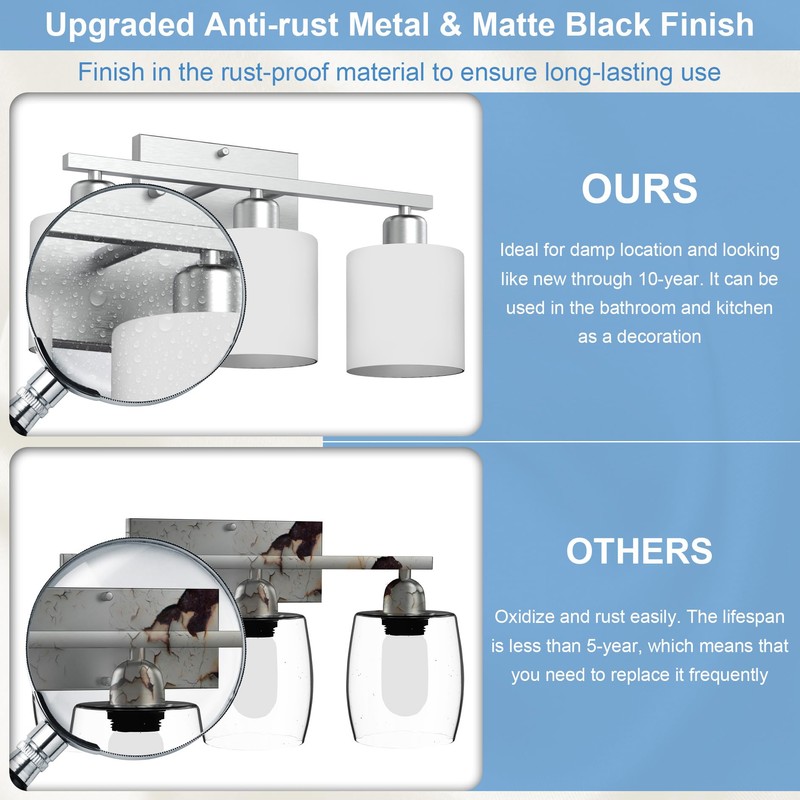 Dekang Bathroom Light Fixtures Over Mirror Brushed Nickel, Rustproof 3-Light