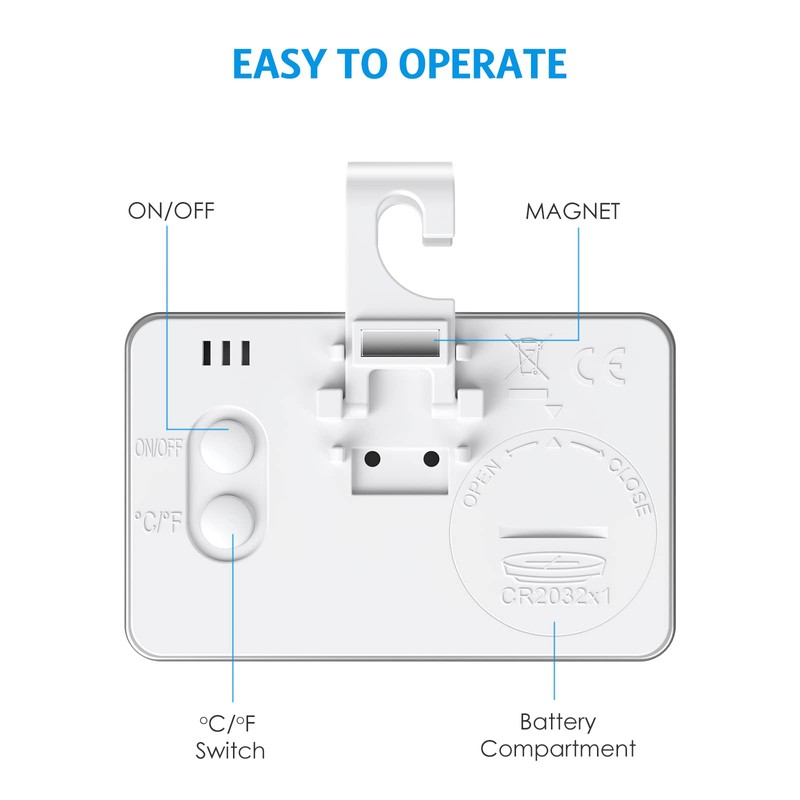 AMIR Refrigerator Fridge Thermometer, Digital Freezer Thermometer with Hook, Easy
