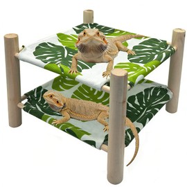 Tfwadmx Bearded Dragon Bed Double-Layer Wood Reptile Lizard Lounger Sleeping Hammock Tank Habitat Accessories for Leopard Gecko Snake Lizard or Other Small Animal