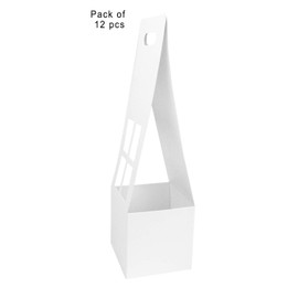 Emartbuy Pack of 12 Creative Tall Flower Box Handheld Carrying Flower Basket Florist Folding Kraft Paper Box - White