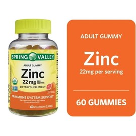 Spring Valley Zinc, zinc Gummies 22mg, Immune System Support, Zinc Supplement Gummies, Grapefruit, 60 Count - Set by Basket Goods