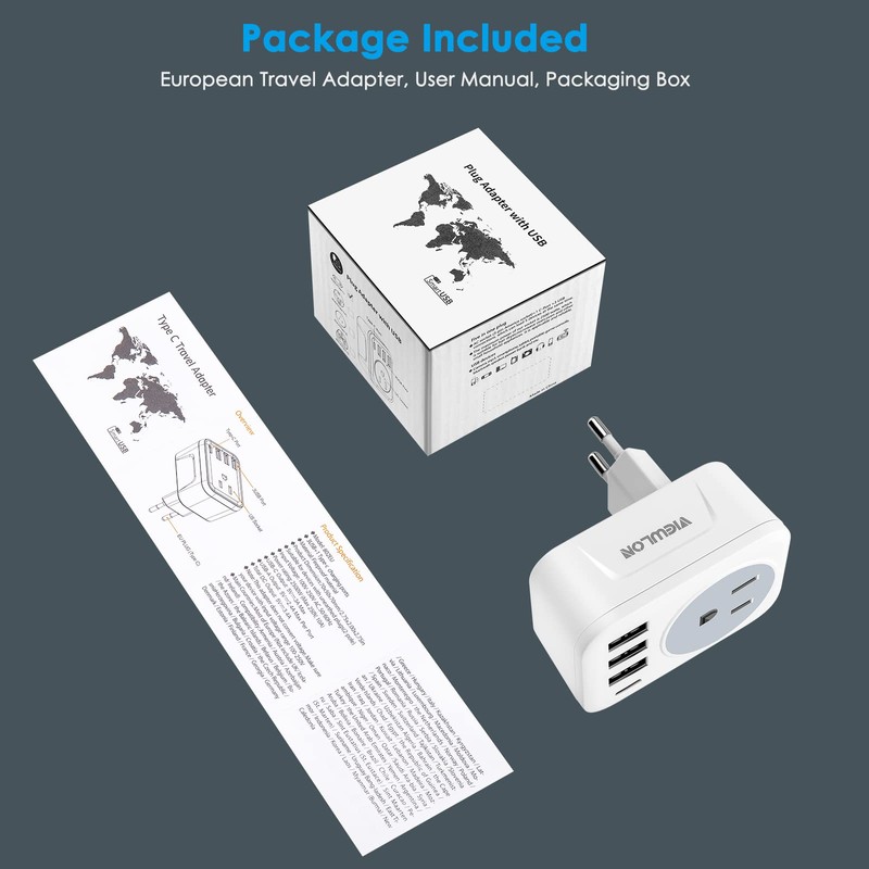 VIEWLON European Plug Adapter Canada US to Europe Travel Essentials,