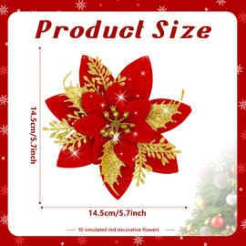 Christmas Glitter Poinsettia Flowers, 10Pcs Artificial Christmas Flower Christmas Tree Decorations Xmas Flower Heads for Xmas Tree Wedding New Year Garland Wreaths Decor A7FZJFH