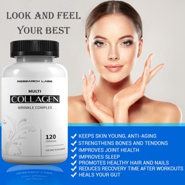 Research Labs Promo 120 Collagen Pills - 6000 mg. Grass Fed Anti-Aging Support for Skin, Joints, Tendons, Bones, Hair and Nails. Paleo Friendly. Collagen Peptides Powder Supplement