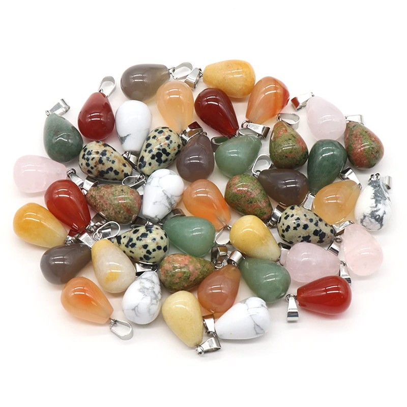 LE SKY natural stone pendants round waterdrop shape healing mixed