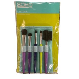 SOHO 5pc Set SOHO Tools Eye Makeup Brushes Travel-Size w/Case Multicolor Handles 1a