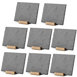 Ilyapa Mini Chalkboard Signs for Tables, 8 Pack - Rustic 5x6 Inch Small Slate Tabletop Chalk Boards with Wood Stands Set