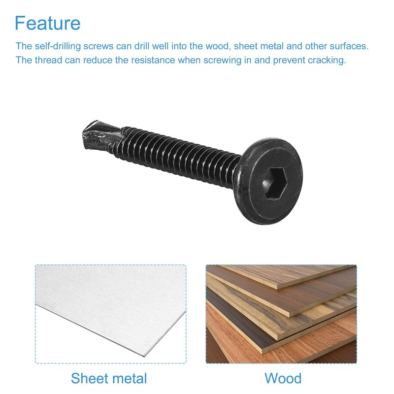 sourcing map Hex Socket Self Tapping Screws, #10 x 1-1/2"