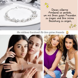 YELUWA Silver Bracelet for Women, 925 Sterling Silver, Adjustable Women's Bracelet with Beads, Women's Bracelet, Silver 925 Bracelet, Birthday Gift for Daughters, Mother, Girls, Sister, Girlfriend,