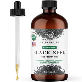 NaturoBliss Organic Black Seed Oil 100% Virgin Cold Pressed Omega 3 6 9 Super Antioxidant for Immune Support, Joints, Mobility, Digestion, Hair Skin Vegan, Gluten-Free, Non-GMO USDA Certified 4oz