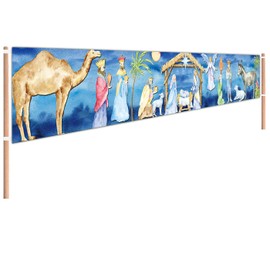 Manger Scene Religious Christmas Yard Banner Religious Merry Christmas Garden Sign Banner Holy Nativity Christmas Banner Xmas Home Yard Banner Decoration (9.8 X 1.6 FT)