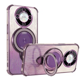 YUEQIAN Glitter Case for Honor Magic 6 Lite 5G (Magic6 Lite), Ultra Thin Bling Sequins Ring Stand Women Girls Case, Sparkle Transparent Soft TPU Magnetic Holder Shockproof Cover. Purple