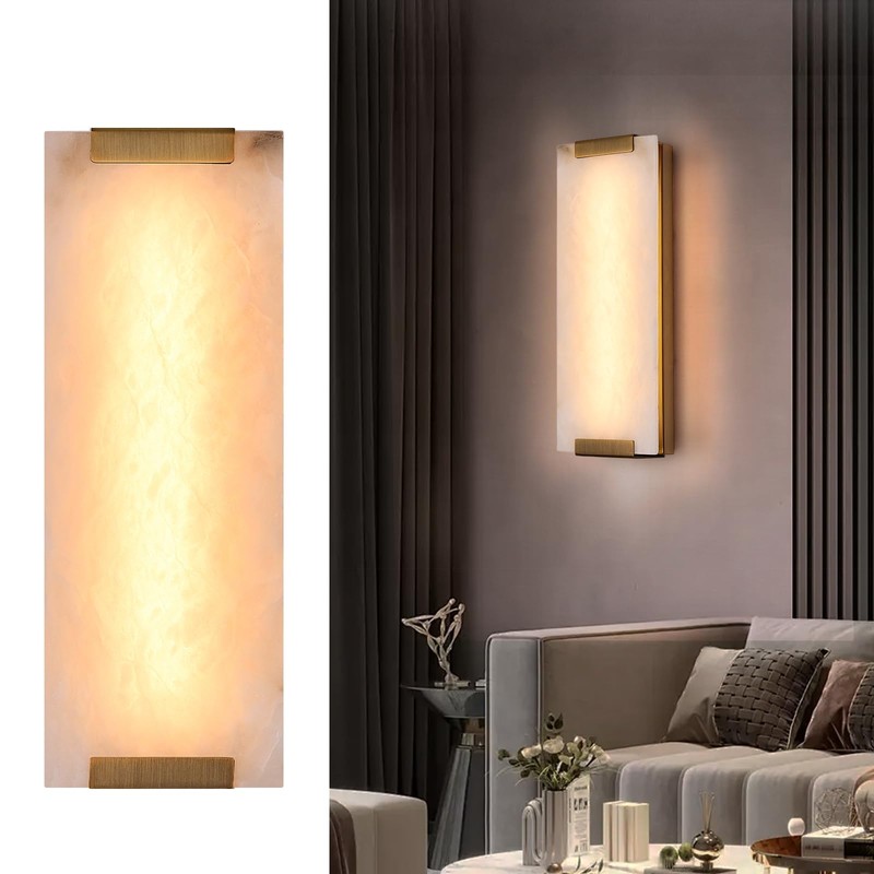 HOMLUCE 14.2in Alabaster Wall Sconce, Large Natural Marble Wall Light