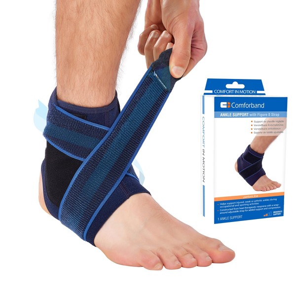Comforband Ankle Brace with Adjustable Compression Strap and Supportive Stays