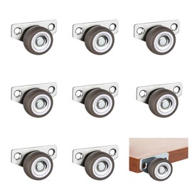MONLEON Mini Side Mount casters Small Low Profile Caster Wheel, Rigid Fixed Non Swivel Casters Rubber Wheel with Metal Plate for Furniture,Cabinet (1.25 Inch casters, 8)