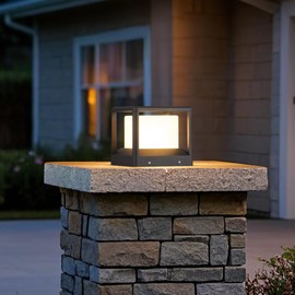 MVBT Outdoor Post Cap Light Hard Wired, 7.1" Modern Fence Deck Column Lamp Waterproof Lantern High Voltage Fixture 3000K Landscape Lighting for Outside Pillar Flat Surface Patio Courtyard Decoration