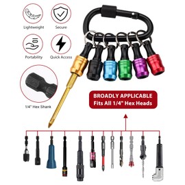 katerk 6pcs Bit Holder with Carabiner Socket for Mens Gift, 1/4 inch Hex Shank Aluminum Alloy Screwdriver Bit Holders, Quick Release Easy Change Impact Driver Drill Bit Keychain Extension (Classic)