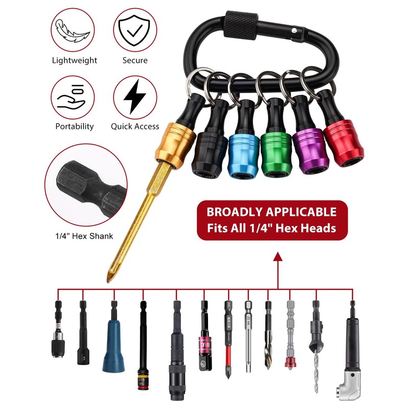 katerk 6pcs Bit Holder with Carabiner Socket for Mens Gift,