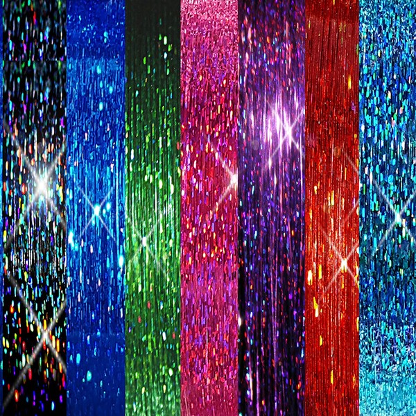 40" Hair Tinsel 250 Strands 7 ALL Sparkling Colors (Blue Flame, Blue Sea, Green Emerald, Pink Fuchsia, Purple Orchid, Red Fire, Midnight Black)