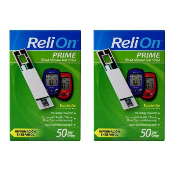 ReliOn Prime Blood Glucose Test Strips, 50 Ct (2 Pack)
