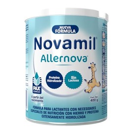 NOVAMIL ALLERNOVA - Etapa desde el nacimiento hasta los 36 meses. Fórmula para bebés y niños con intolerancia a la lactosa o alergia a la proteína de leche, fomenta un óptimo crecimiento y desarrollo. Lata con 400g