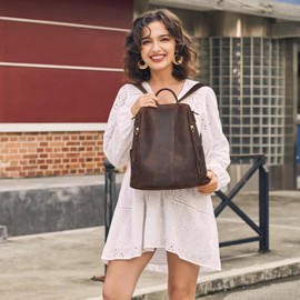 S-ZONE Leather Backpack Purses for Women Antitheft Soft Rucksack Ladies Shoulder Bag Medium