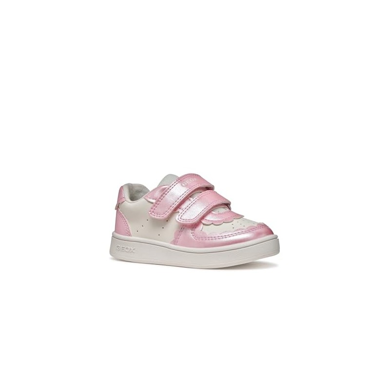 Geox B ECLYPER Girl A Sneaker, White/Dk Pink, 21 EU