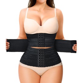 Nebility Waist Trainer for Women Corset Shapewear Tummy Control Segmented Waist Cincher Workout Girdle(Black,L)