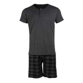 HEYO Men's Short Cotton Pyjamas 2-Piece Set Shorts T-Shirt, dark grey, L