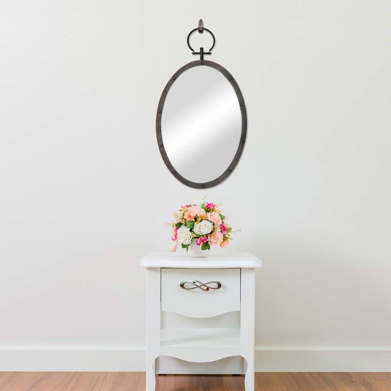 Stonebriar 24.6" x 14" Oval Bronze Metal Wall Mirror with