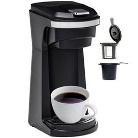 OVENTE Single Serve Coffee Maker with One-Touch Control and Reusable Filter, Instant Brewing Machine for Ground Coffee or Capsule, 14 Oz One Cup Coffee Brewer Ideal for Home or Office, Black CMK42B