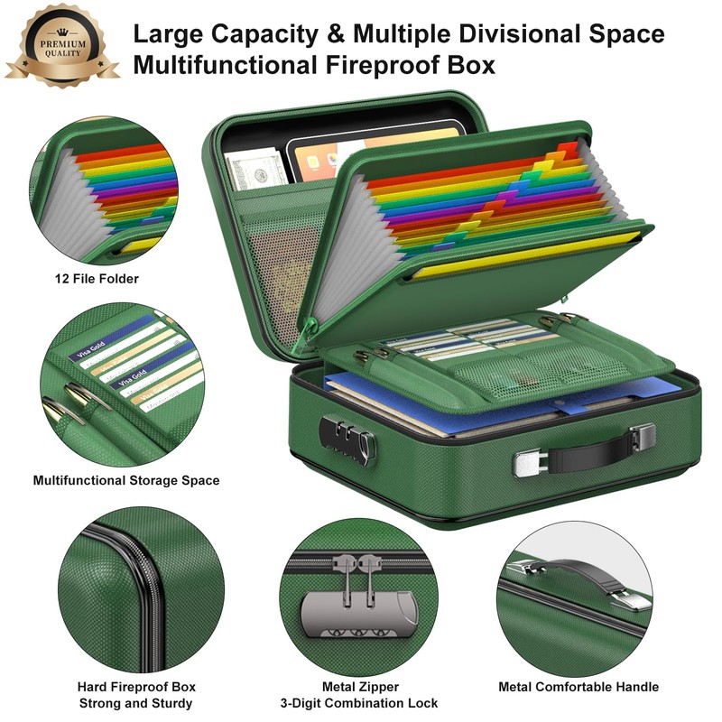 COLCASE Fireproof Document Folder, Hard Fireproof Waterproof Document Box with